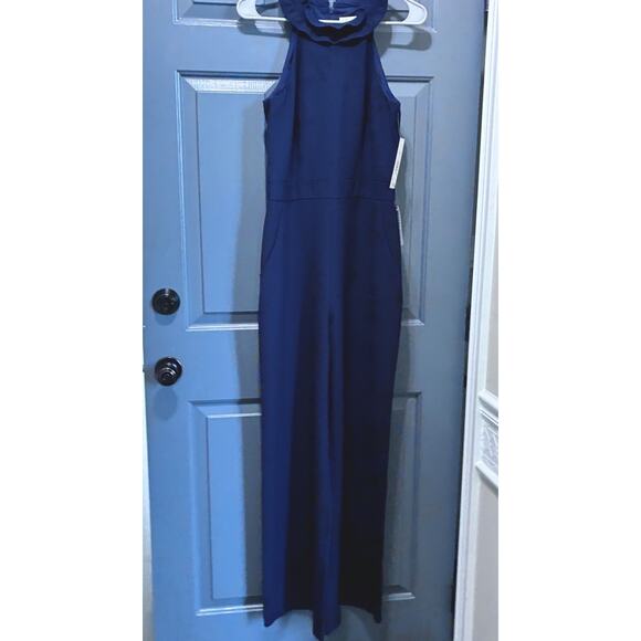 ELIZA J Womens Ruffle Halter Neck Jumpsuit Size 8 Navy NWT - Picture 2 of 14